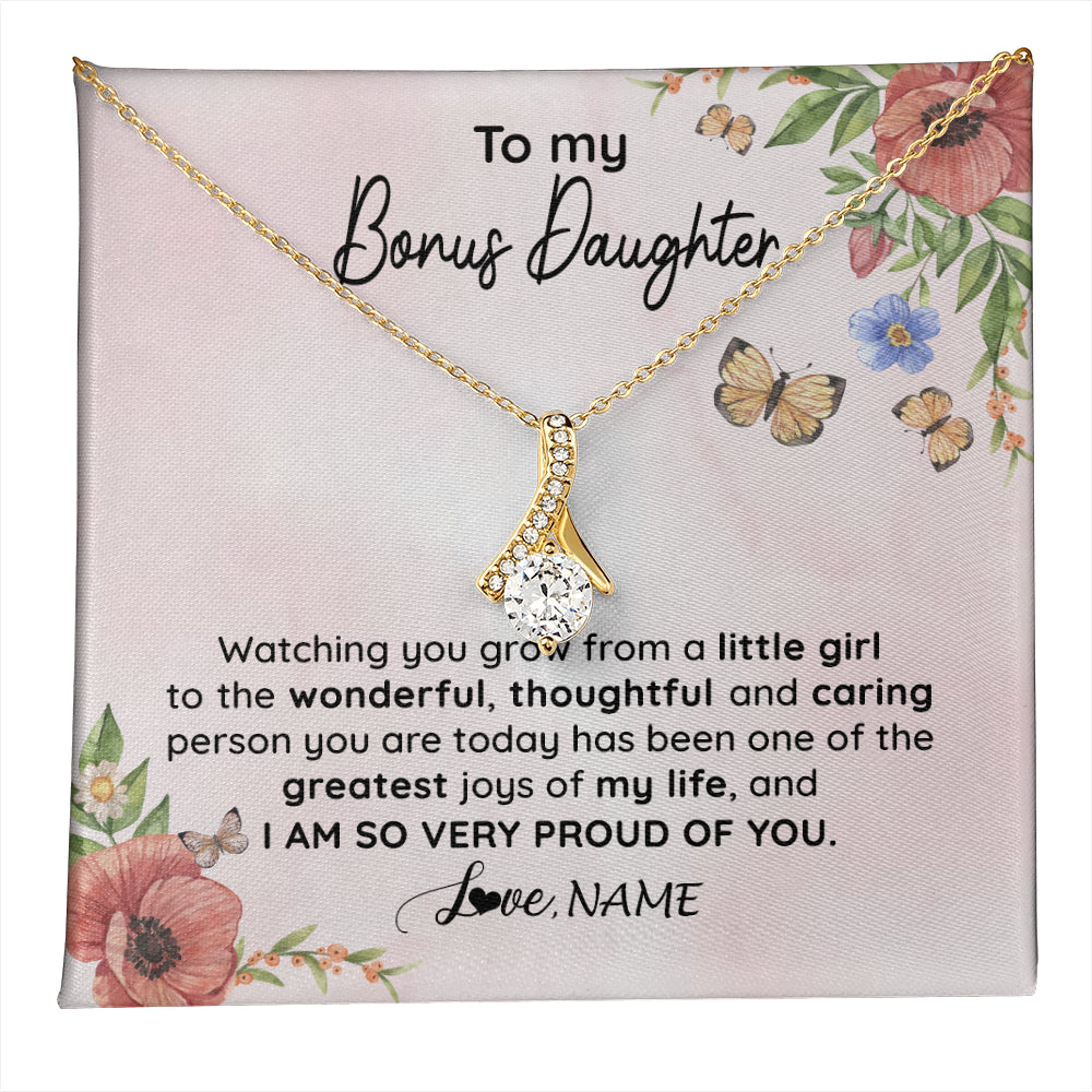 Alluring Beauty Necklace 18K Yellow Gold Finish | 1 | Personalized To My Bonus Daughter Necklace From Step Mom Watching You Grow Stepddaughter Birthday Gifts Jewelry Christmas Customized Gift Box Message Card | teecentury