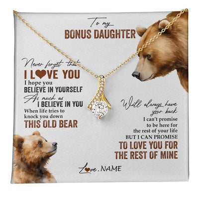 Alluring Beauty Necklace 18K Yellow Gold Finish | 1 | Personalized To My Bonus Daughter Necklace From Step Mother Never Forget That I Love You Bear Stepdaughter Birthday Christmas Customized Gift Box Message Card | teecentury