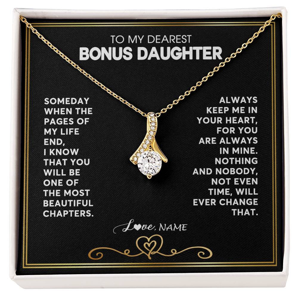 Alluring Beauty Necklace 18K Yellow Gold Finish | 1 | Personalized To My Bonus Daughter Necklace From Step Mother When The Pages Of My Life End Stepdaughter Birthday Christmas Customized Gift Box Message Card | teecentury