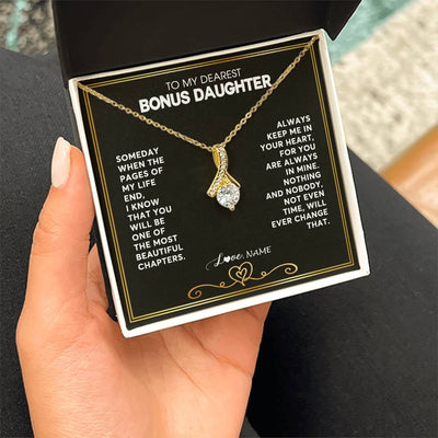 Alluring Beauty Necklace 18K Yellow Gold Finish | 2 | Personalized To My Bonus Daughter Necklace From Step Mother When The Pages Of My Life End Stepdaughter Birthday Christmas Customized Gift Box Message Card | teecentury
