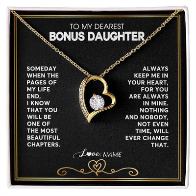 Forever Love Necklace 18K Yellow Gold Finish | 1 | Personalized To My Bonus Daughter Necklace From Step Mother When The Pages Of My Life End Stepdaughter Birthday Christmas Customized Gift Box Message Card | teecentury