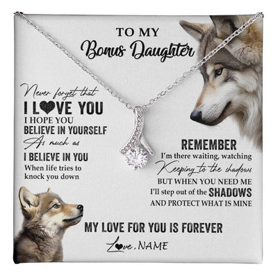Alluring Beauty Necklace 14K White Gold Finish | 1 | Personalized To My Bonus Daughter Necklace From Step Mother Wolf My Love For You Is Forever Stepdaughter Birthday Christmas Customized Gift Box Message Card | teecentury