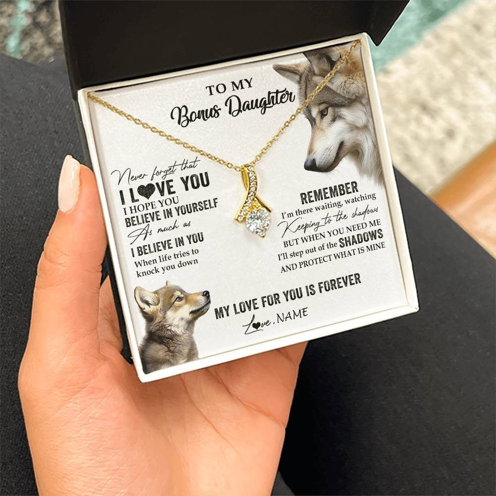 Alluring Beauty Necklace 18K Yellow Gold Finish | 2 | Personalized To My Bonus Daughter Necklace From Step Mother Wolf My Love For You Is Forever Stepdaughter Birthday Christmas Customized Gift Box Message Card | teecentury