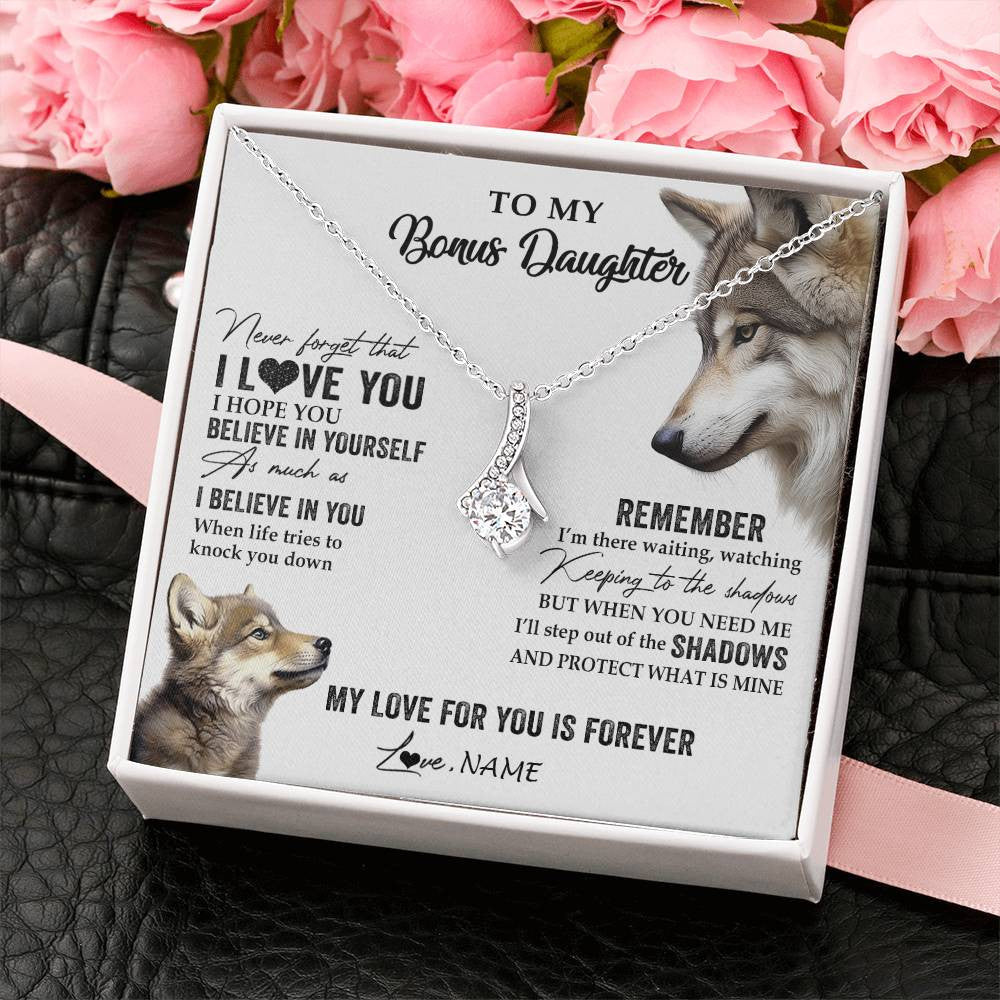 Alluring Beauty Necklace 14K White Gold Finish | 2 | Personalized To My Bonus Daughter Necklace From Step Mother Wolf My Love For You Is Forever Stepdaughter Birthday Christmas Customized Gift Box Message Card | teecentury
