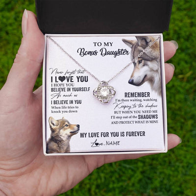 Love Knot Necklace 14K White Gold Finish | 2 | Personalized To My Bonus Daughter Necklace From Step Mother Wolf My Love For You Is Forever Stepdaughter Birthday Christmas Customized Gift Box Message Card | teecentury
