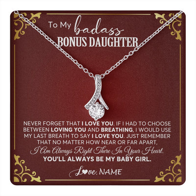 Alluring Beauty Necklace 14K White Gold Finish | 1 | Personalized To My Bonus Daughter Necklace From Step Mother You'll Always Be My Stepdaughter Birthday Christmas Customized Gift Box Message Card | teecentury.myshopify