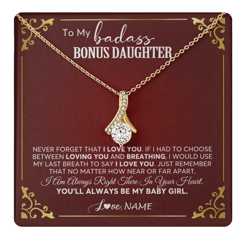 Alluring Beauty Necklace 18K Yellow Gold Finish | 1 | Personalized To My Bonus Daughter Necklace From Step Mother You'll Always Be My Stepdaughter Birthday Christmas Customized Gift Box Message Card | teecentury.myshopify