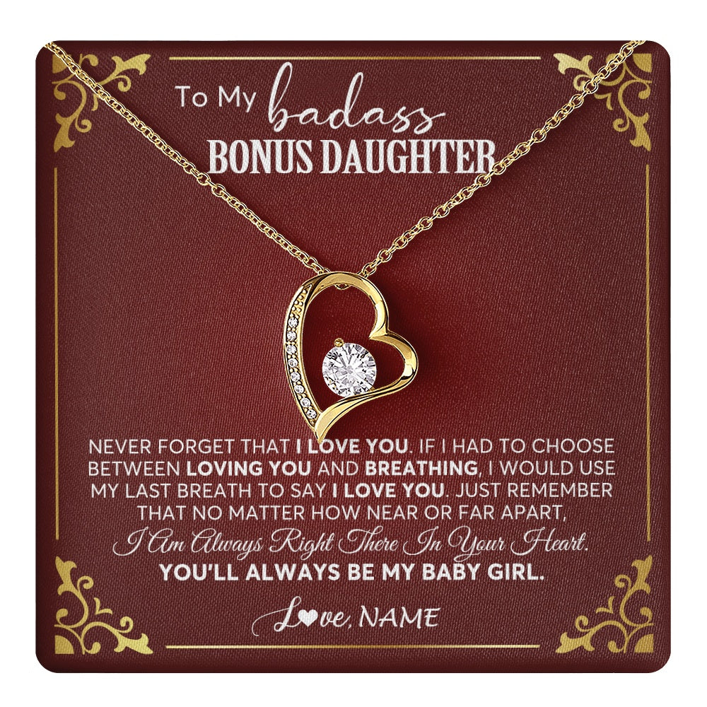 Forever Love Necklace 18K Yellow Gold Finish | 1 | Personalized To My Bonus Daughter Necklace From Step Mother You'll Always Be My Stepdaughter Birthday Christmas Customized Gift Box Message Card | teecentury.myshopify