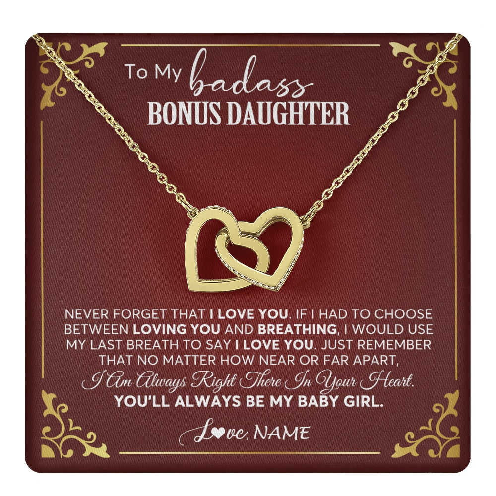 Interlocking Hearts Necklace 18K Yellow Gold Finish | 1 | Personalized To My Bonus Daughter Necklace From Step Mother You'll Always Be My Stepdaughter Birthday Christmas Customized Gift Box Message Card | teecentury.myshopify