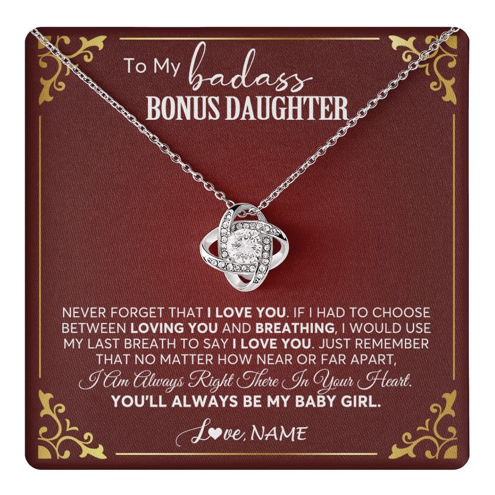 Love Knot Necklace 14K White Gold Finish | 1 | Personalized To My Bonus Daughter Necklace From Step Mother You'll Always Be My Stepdaughter Birthday Christmas Customized Gift Box Message Card | teecentury.myshopify