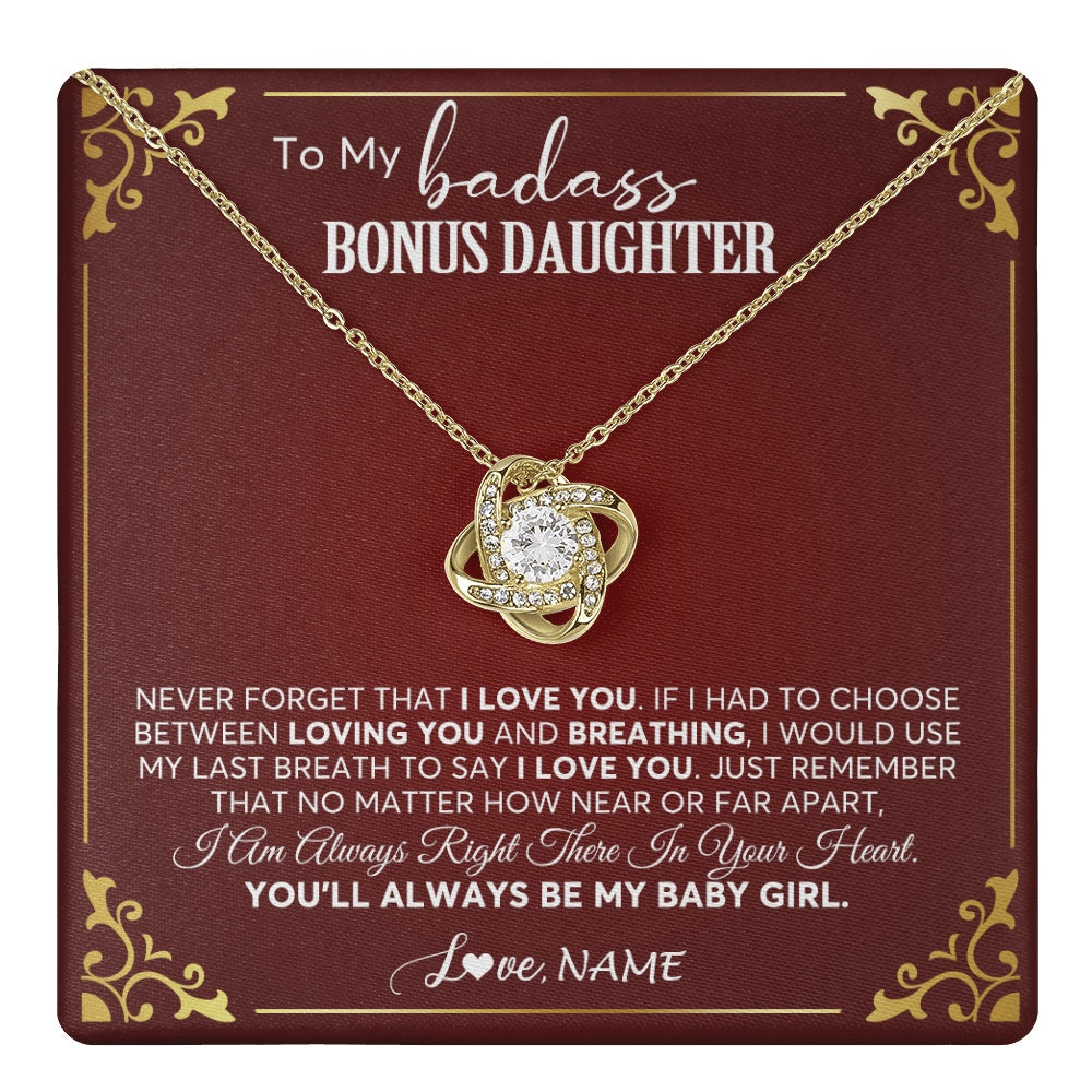 Love Knot Necklace 18K Yellow Gold Finish | 1 | Personalized To My Bonus Daughter Necklace From Step Mother You'll Always Be My Stepdaughter Birthday Christmas Customized Gift Box Message Card | teecentury.myshopify