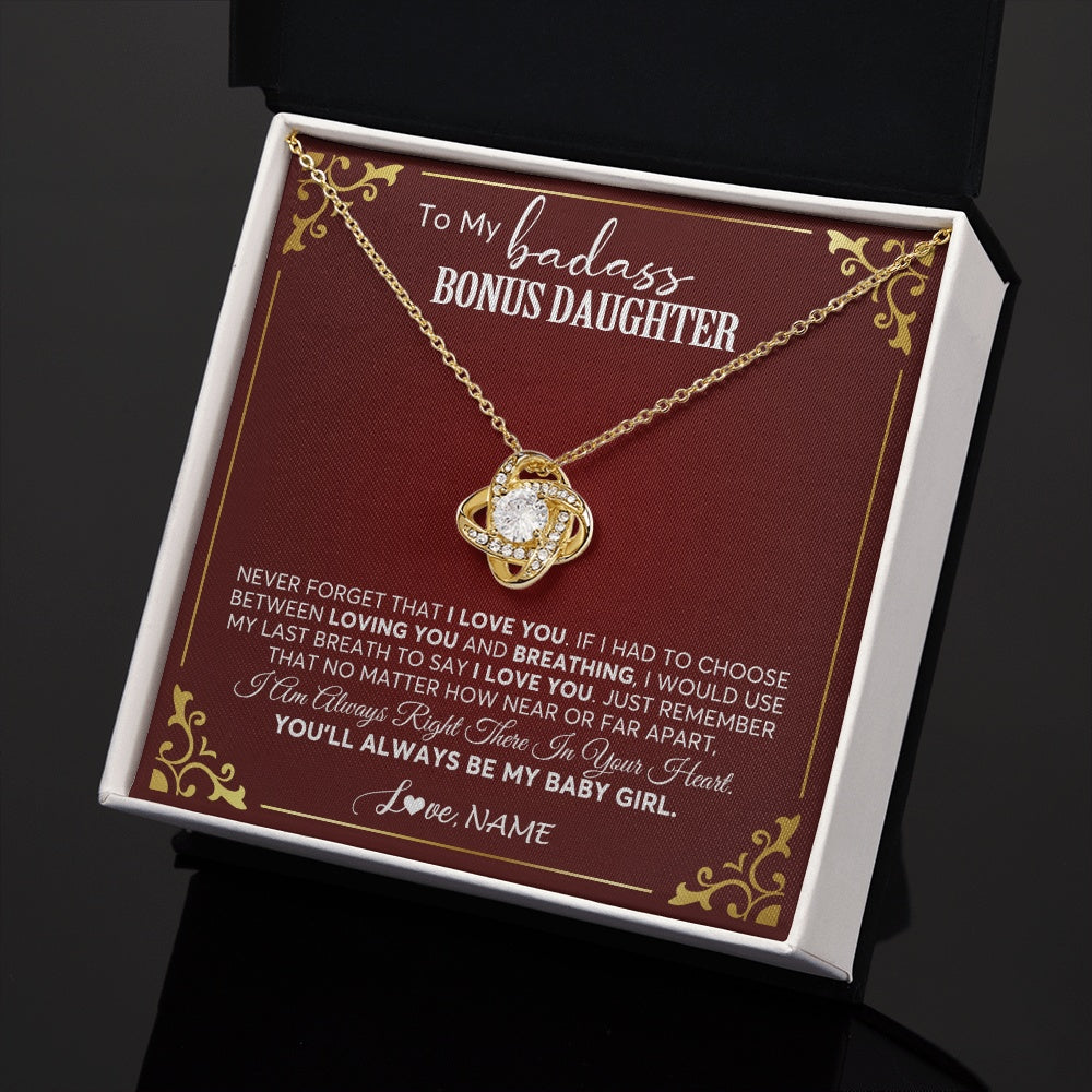 Love Knot Necklace 18K Yellow Gold Finish | 2 | Personalized To My Bonus Daughter Necklace From Step Mother You'll Always Be My Stepdaughter Birthday Christmas Customized Gift Box Message Card | teecentury.myshopify