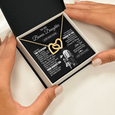Interlocking Hearts Necklace 18K Yellow Gold Finish | 2 | Personalized To My Bonus Daughter Necklace From Stepdad Biggest Fan Birthday Gifts For Stepdaughter From Stepfather Christmas Custom Gift Box Message Card | teecentury.myshopify