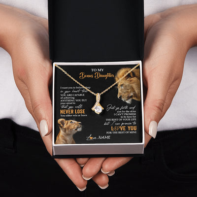 Alluring Beauty Necklace 18K Yellow Gold Finish | 2 | Personalized To My Bonus Daughter Necklace From Stepdad Dad You Will Never Lose Lion Stepdaughter Birthday Gifts Christmas Customized Gift Box Message Card | teecentury