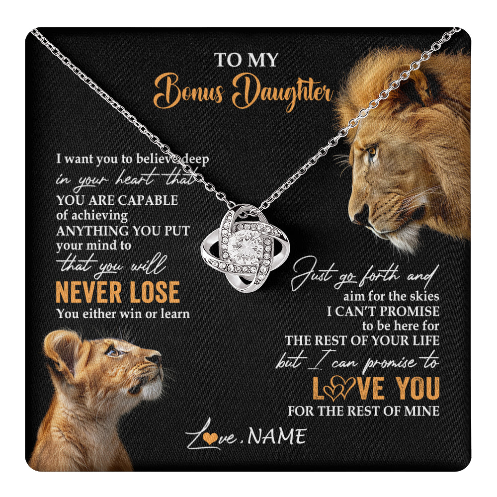Love Knot Necklace 14K White Gold Finish | 1 | Personalized To My Bonus Daughter Necklace From Stepdad Dad You Will Never Lose Lion Stepdaughter Birthday Gifts Christmas Customized Gift Box Message Card | teecentury