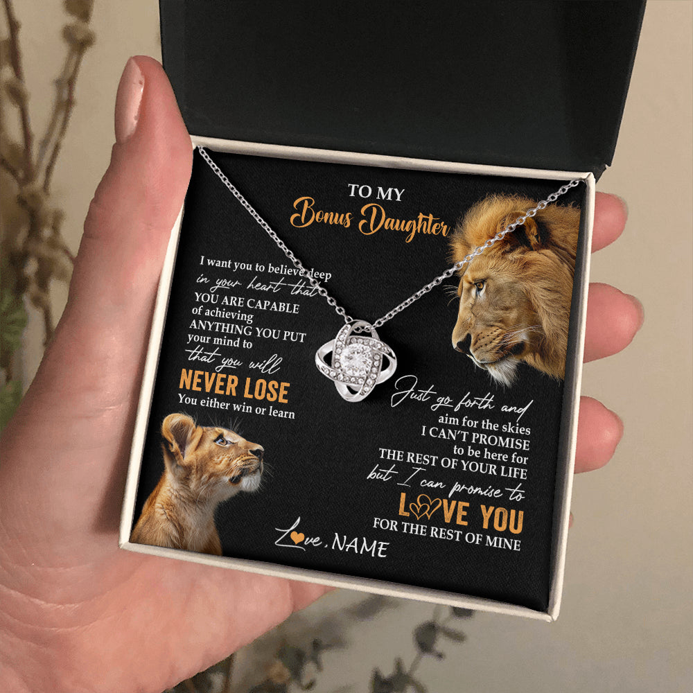 Love Knot Necklace 14K White Gold Finish | 2 | Personalized To My Bonus Daughter Necklace From Stepdad Dad You Will Never Lose Lion Stepdaughter Birthday Gifts Christmas Customized Gift Box Message Card | teecentury