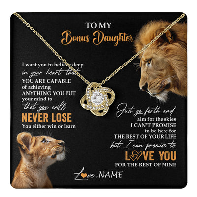 Love Knot Necklace 18K Yellow Gold Finish | 1 | Personalized To My Bonus Daughter Necklace From Stepdad Dad You Will Never Lose Lion Stepdaughter Birthday Gifts Christmas Customized Gift Box Message Card | teecentury
