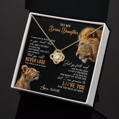Love Knot Necklace 18K Yellow Gold Finish | 2 | Personalized To My Bonus Daughter Necklace From Stepdad Dad You Will Never Lose Lion Stepdaughter Birthday Gifts Christmas Customized Gift Box Message Card | teecentury
