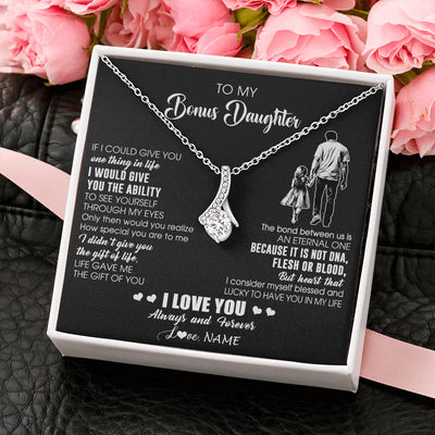 Alluring Beauty Necklace 14K White Gold Finish | 2 | Personalized To My Bonus Daughter Necklace From Stepdad It Is Not DNA I Love You Birthday Gifts Meaningful Christmas Customized Gift Box Message Card | teecentury