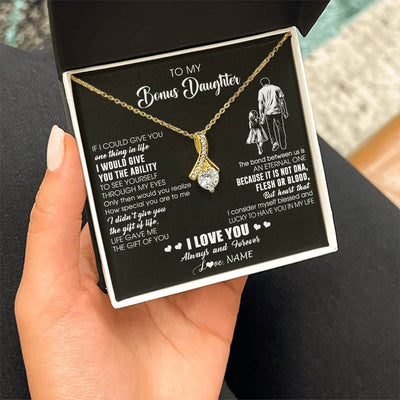Alluring Beauty Necklace 18K Yellow Gold Finish | 2 | Personalized To My Bonus Daughter Necklace From Stepdad It Is Not DNA I Love You Birthday Gifts Meaningful Christmas Customized Gift Box Message Card | teecentury