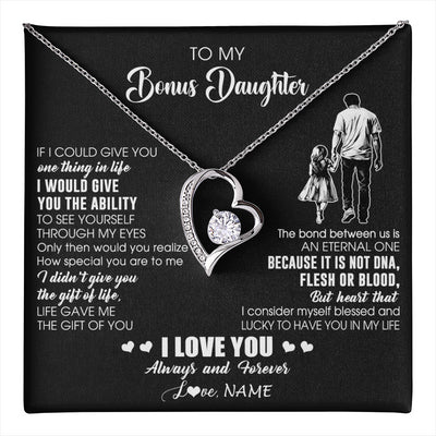 Forever Love Necklace 14K White Gold Finish | 1 | Personalized To My Bonus Daughter Necklace From Stepdad It Is Not DNA I Love You Birthday Gifts Meaningful Christmas Customized Gift Box Message Card | teecentury