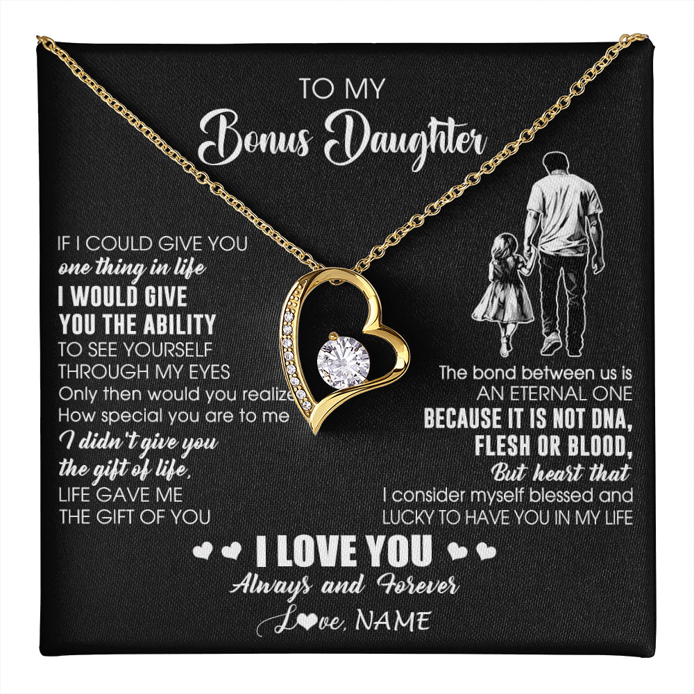 Forever Love Necklace 18K Yellow Gold Finish | 1 | Personalized To My Bonus Daughter Necklace From Stepdad It Is Not DNA I Love You Birthday Gifts Meaningful Christmas Customized Gift Box Message Card | teecentury