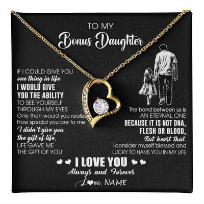 Forever Love Necklace 18K Yellow Gold Finish | 1 | Personalized To My Bonus Daughter Necklace From Stepdad It Is Not DNA I Love You Birthday Gifts Meaningful Christmas Customized Gift Box Message Card | teecentury