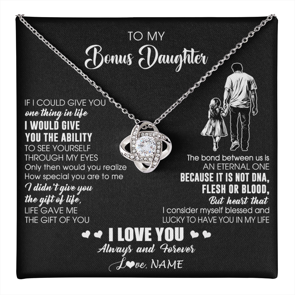 Love Knot Necklace 14K White Gold Finish | 1 | Personalized To My Bonus Daughter Necklace From Stepdad It Is Not DNA I Love You Birthday Gifts Meaningful Christmas Customized Gift Box Message Card | teecentury