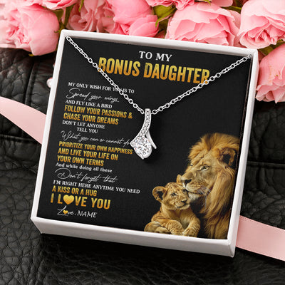 Alluring Beauty Necklace 14K White Gold Finish | 2 | Personalized To My Bonus Daughter Necklace From Stepdad Lion My Only Wish For You Stepdaughter Birthday Graduation Christmas Customized Gift Box Message Card | teecentury