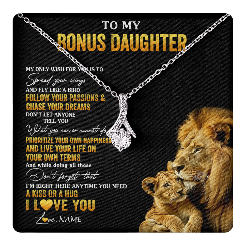 Alluring Beauty Necklace 14K White Gold Finish | 1 | Personalized To My Bonus Daughter Necklace From Stepdad Lion My Only Wish For You Stepdaughter Birthday Graduation Christmas Customized Gift Box Message Card | teecentury