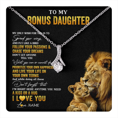Alluring Beauty Necklace 14K White Gold Finish | 1 | Personalized To My Bonus Daughter Necklace From Stepdad Lion My Only Wish For You Stepdaughter Birthday Graduation Christmas Customized Gift Box Message Card | teecentury