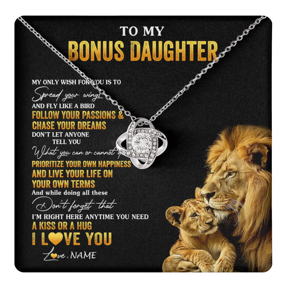Love Knot Necklace 14K White Gold Finish | 1 | Personalized To My Bonus Daughter Necklace From Stepdad Lion My Only Wish For You Stepdaughter Birthday Graduation Christmas Customized Gift Box Message Card | teecentury