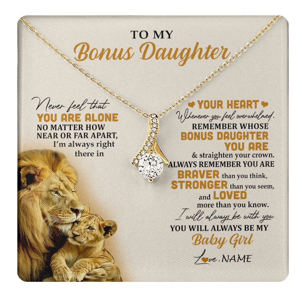 Alluring Beauty Necklace 18K Yellow Gold Finish | 1 | Personalized To My Bonus Daughter Necklace From Stepdad Lion Never Feel You Are Alone Great Stepdaughter Birthday Christmas Customized Gift Box Message Card | teecentury