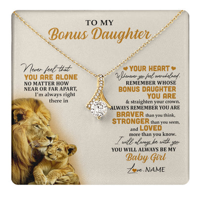 Alluring Beauty Necklace 18K Yellow Gold Finish | 1 | Personalized To My Bonus Daughter Necklace From Stepdad Lion Never Feel You Are Alone Great Stepdaughter Birthday Christmas Customized Gift Box Message Card | teecentury