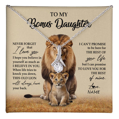 Alluring Beauty Necklace 14K White Gold Finish | 1 | Personalized To My Bonus Daughter Necklace From Stepdad Lion Never Forget That I Love You Stepdaughter Jewelry Birthday Christmas Customized Message Card | teecentury