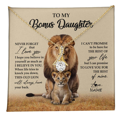 Alluring Beauty Necklace 18K Yellow Gold Finish | 1 | Personalized To My Bonus Daughter Necklace From Stepdad Lion Never Forget That I Love You Stepdaughter Jewelry Birthday Christmas Customized Message Card | teecentury