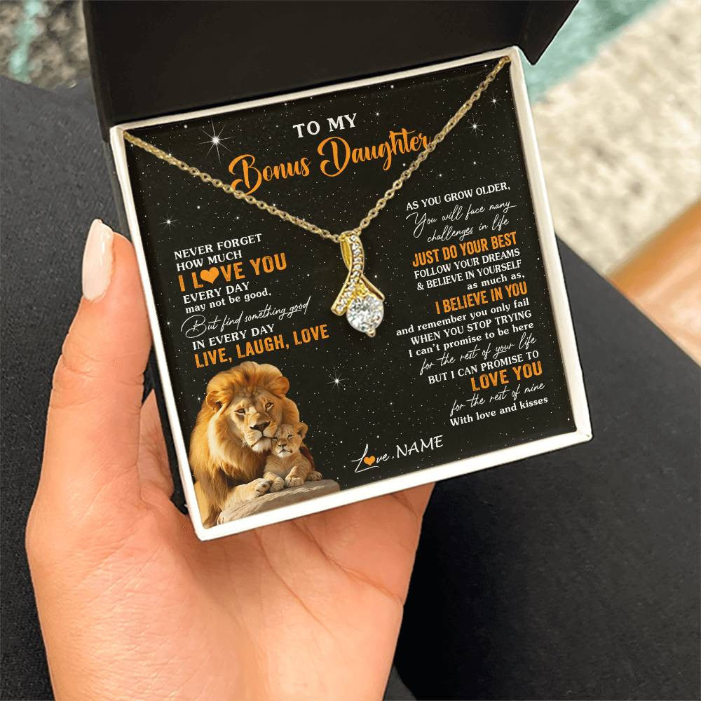 Alluring Beauty Necklace 18K Yellow Gold Finish | 2 | Personalized To My Bonus Daughter Necklace From Stepdad Live Laugh Love Lion Stepdaughter Birthday Gifts Positive Christmas Customized Gift Box Message Card | teecentury