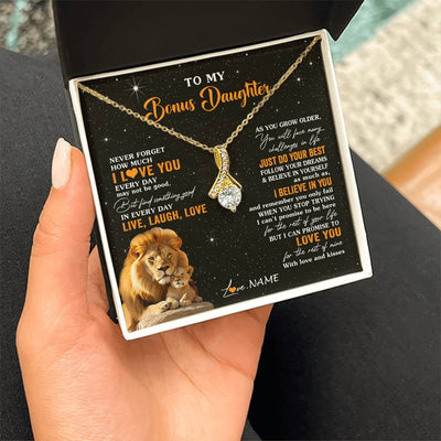 Alluring Beauty Necklace 18K Yellow Gold Finish | 2 | Personalized To My Bonus Daughter Necklace From Stepdad Live Laugh Love Lion Stepdaughter Birthday Gifts Positive Christmas Customized Gift Box Message Card | teecentury