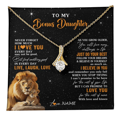 Alluring Beauty Necklace 18K Yellow Gold Finish | 1 | Personalized To My Bonus Daughter Necklace From Stepdad Live Laugh Love Lion Stepdaughter Birthday Gifts Positive Christmas Customized Gift Box Message Card | teecentury