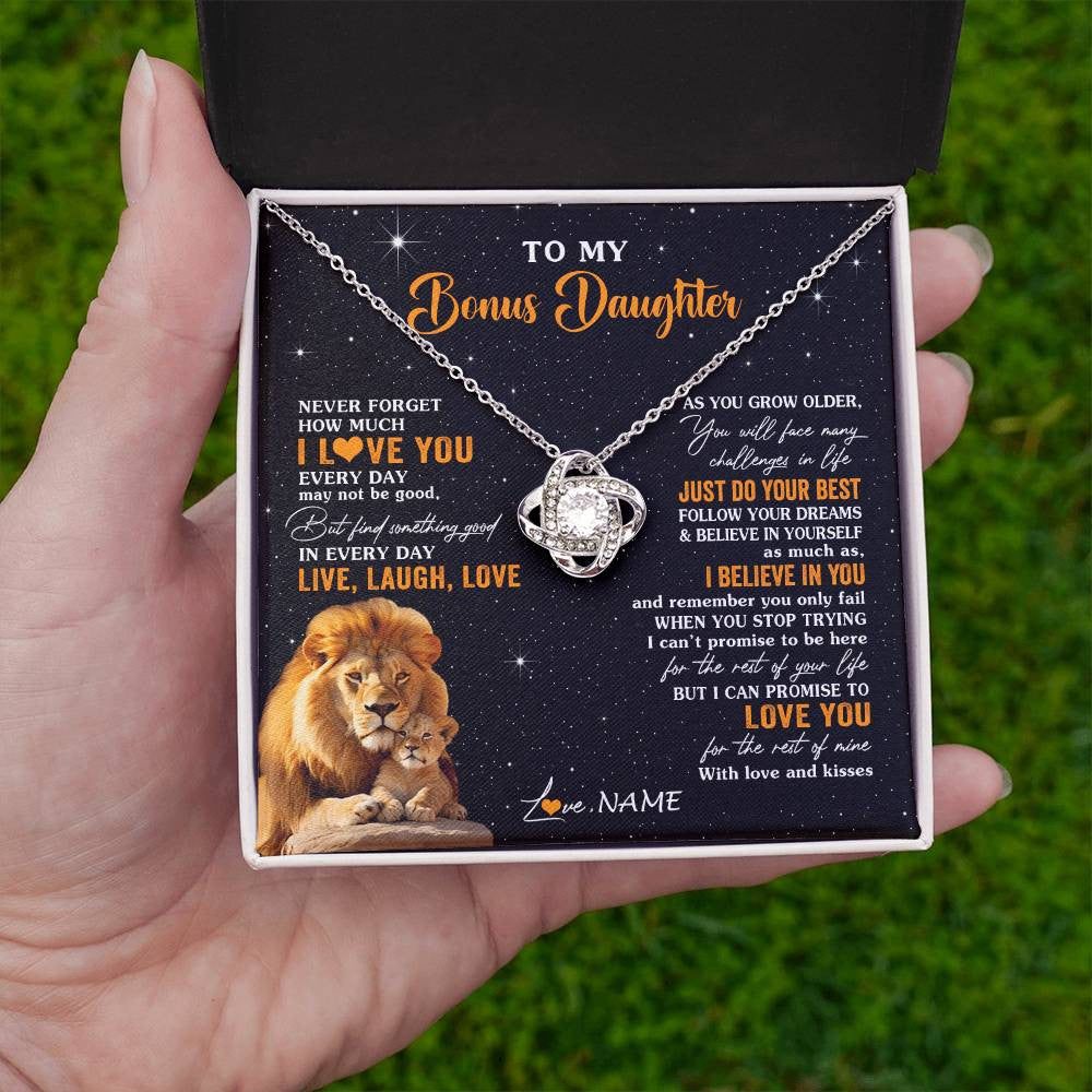 Love Knot Necklace 14K White Gold Finish | 2 | Personalized To My Bonus Daughter Necklace From Stepdad Live Laugh Love Lion Stepdaughter Birthday Gifts Positive Christmas Customized Gift Box Message Card | teecentury