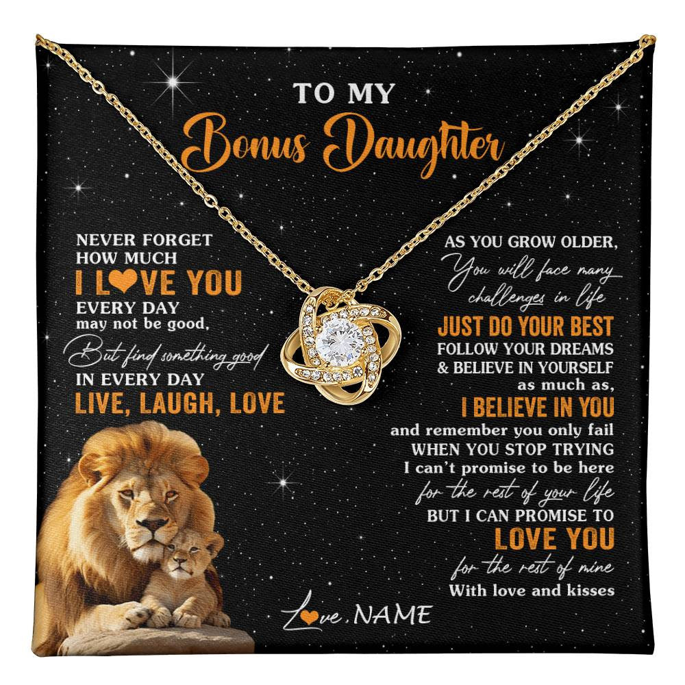 Love Knot Necklace 18K Yellow Gold Finish | 1 | Personalized To My Bonus Daughter Necklace From Stepdad Live Laugh Love Lion Stepdaughter Birthday Gifts Positive Christmas Customized Gift Box Message Card | teecentury