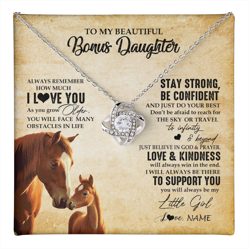 Love Knot Necklace 14K White Gold Finish | 1 | Personalized To My Bonus Daughter Necklace From Stepdad Mom Always Remember I Love You Horse Stepddaughter Birthday Christmas Customized Gift Box Message Card | teecentury