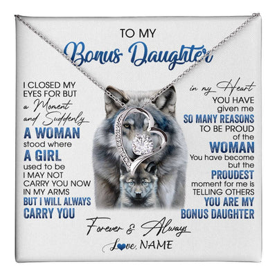 Forever Love Necklace 14K White Gold Finish | 1 | Personalized To My Bonus Daughter Necklace From Stepdad Mom I Close My Eyes For But A Moment Wolf Birthday Gifts Christmas Customized Gift Box Message Card | teecentury