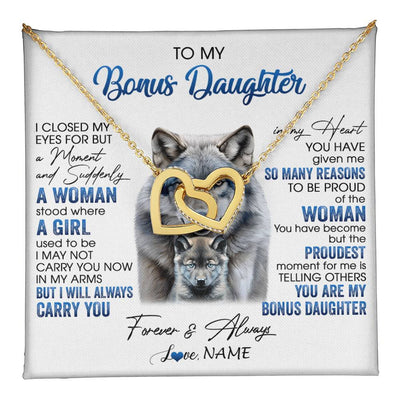 Interlocking Hearts Necklace 18K Yellow Gold Finish | 1 | Personalized To My Bonus Daughter Necklace From Stepdad Mom I Close My Eyes For But A Moment Wolf Birthday Gifts Christmas Customized Gift Box Message Card | teecentury