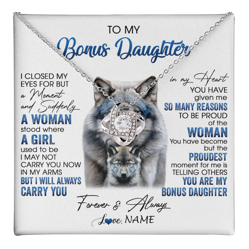 Love Knot Necklace 14K White Gold Finish | 1 | Personalized To My Bonus Daughter Necklace From Stepdad Mom I Close My Eyes For But A Moment Wolf Birthday Gifts Christmas Customized Gift Box Message Card | teecentury