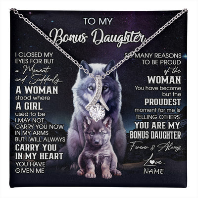 Alluring Beauty Necklace 14K White Gold Finish | 1 | Personalized To My Bonus Daughter Necklace From Stepdad Mom I Close My Eyes Wolf Birthday Gifts Jewelry Graduation Christmas Customized Gift Box Message Card | teecentury