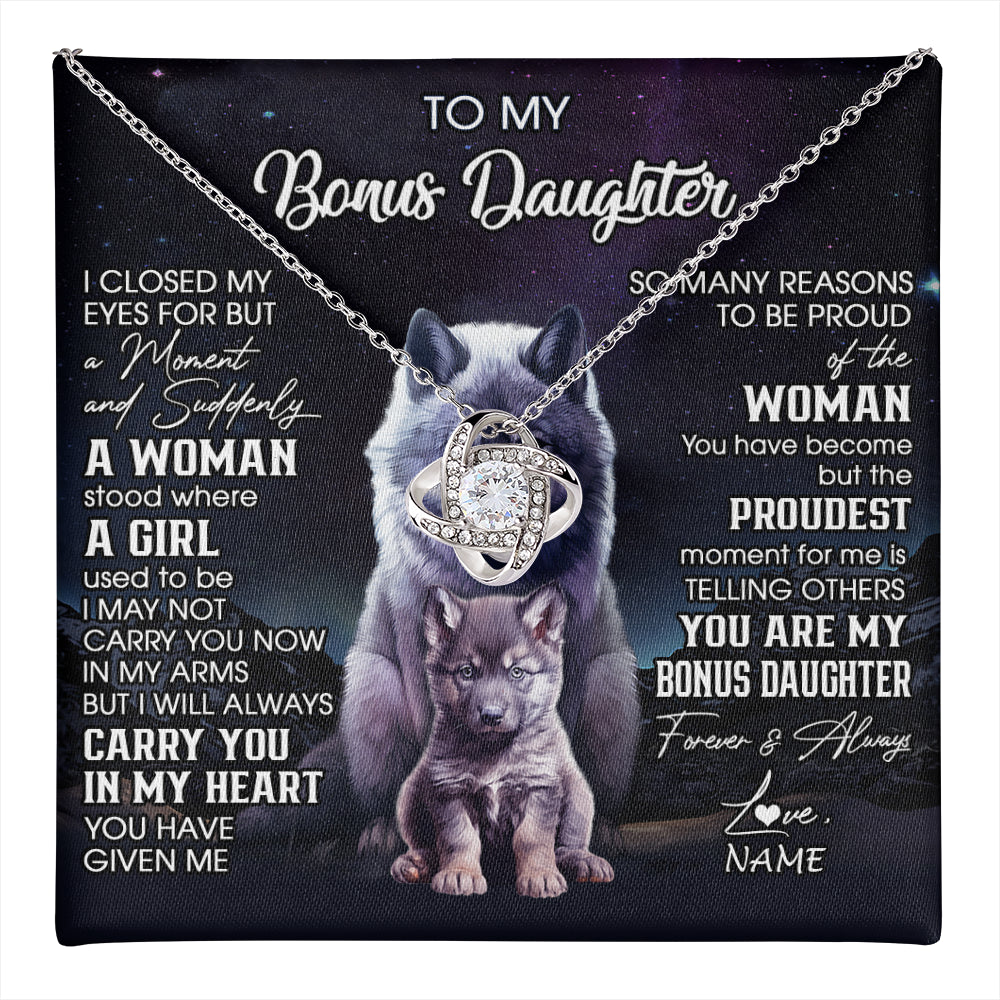 Love Knot Necklace 14K White Gold Finish | 1 | Personalized To My Bonus Daughter Necklace From Stepdad Mom I Close My Eyes Wolf Birthday Gifts Jewelry Graduation Christmas Customized Gift Box Message Card | teecentury