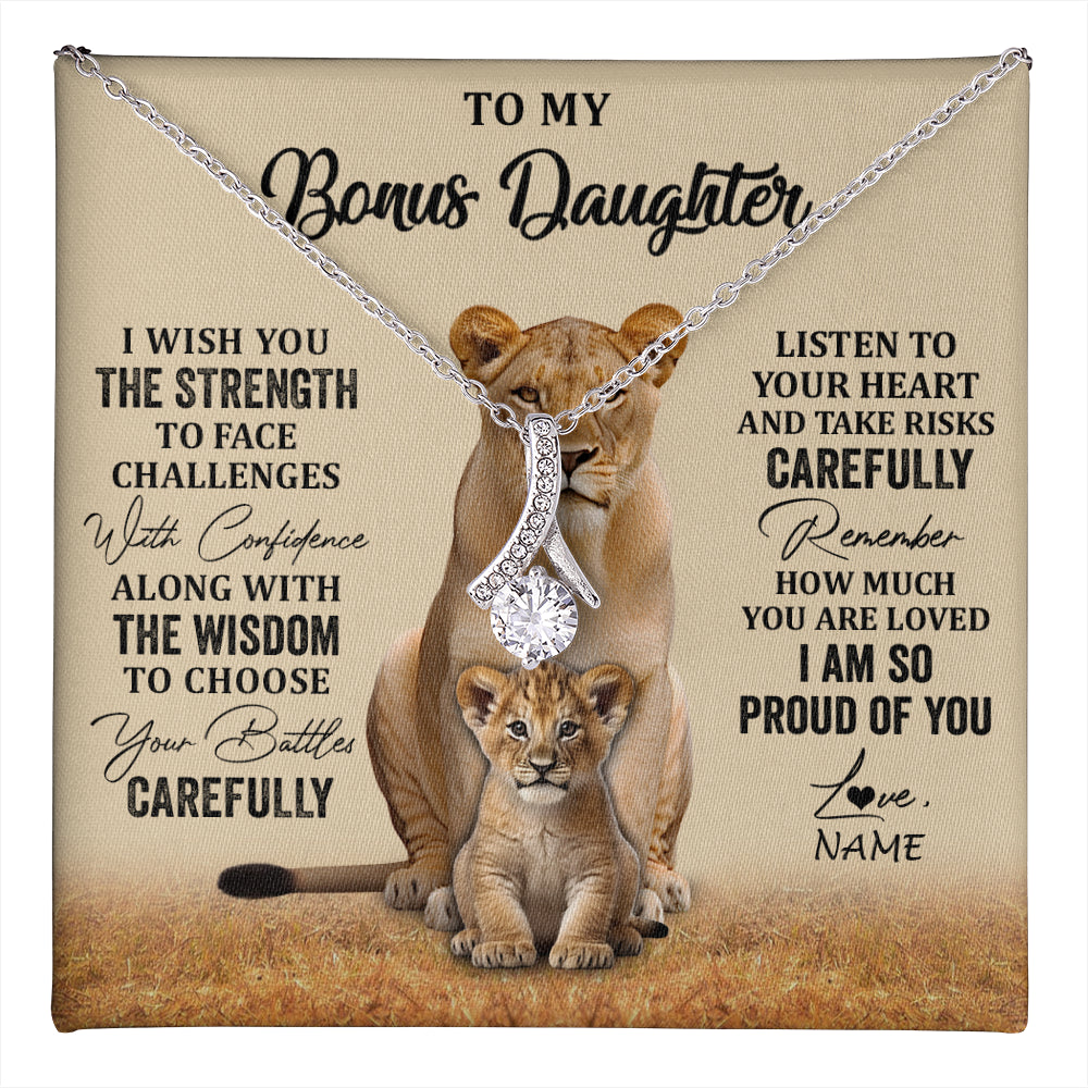 Alluring Beauty Necklace 14K White Gold Finish | 1 | Personalized To My Bonus Daughter Necklace From Stepdad Mom I Wish You The Strength Lion Stepddaughter Birthday Christmas Customized Gift Box Message Card | teecentury