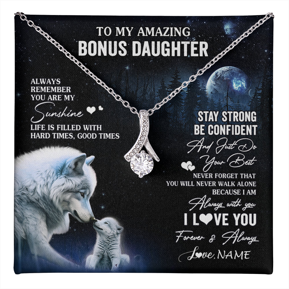 Alluring Beauty Necklace 14K White Gold Finish | 1 | Personalized To My Bonus Daughter Necklace From Stepdad Mom Moon Wolf Stepddaughter Birthday Gifts Jewelry Christmas Customized Gift Box Message Card | teecentury