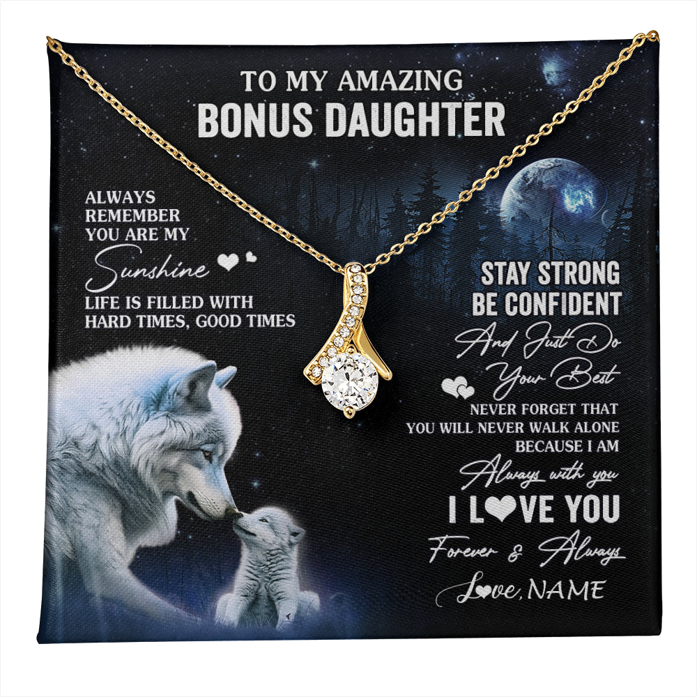 Alluring Beauty Necklace 18K Yellow Gold Finish | 1 | Personalized To My Bonus Daughter Necklace From Stepdad Mom Moon Wolf Stepddaughter Birthday Gifts Jewelry Christmas Customized Gift Box Message Card | teecentury